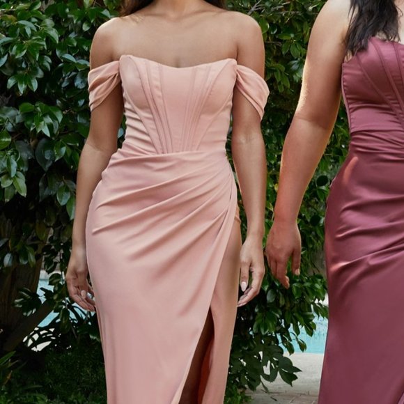NEW DUSTY ROSEPROM PARTY OFF SHOULDER CORSET EVENING SOFT SATIN